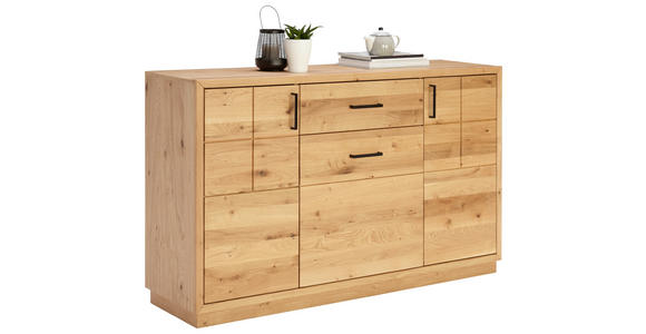 KOMMODE Wildeiche furniert, massiv Eichefarben - Eichefarben/Schwarz, KONVENTIONELL, Holz/Holzwerkstoff (140/88/40cm) - Linea Natura