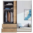 SCHWEBETÜRENSCHRANK 215/225,5/60,5 cm 2-türig Eichefarben  - Eichefarben/Schwarz, MODERN, Glas/Holzwerkstoff (215/225,5/60,5cm) - Xora