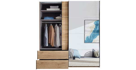 SCHWEBETÜRENSCHRANK 215/225,5/60,5 cm 2-türig Eichefarben  - Eichefarben/Schwarz, MODERN, Glas/Holzwerkstoff (215/225,5/60,5cm) - Xora