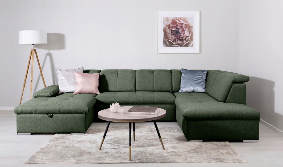 WOHNLANDSCHAFT Ramzes Grün  - Grau/Grün, Design, Textil/Metall (173/328/215cm) - MID.YOU