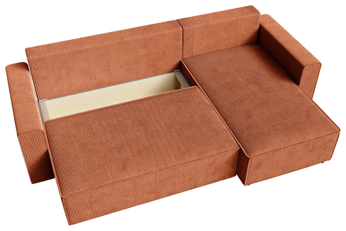 ECKSOFA Rostfarben Cord  - Rostfarben/Schwarz, KONVENTIONELL, Kunststoff/Textil (232/143cm) - Carryhome
