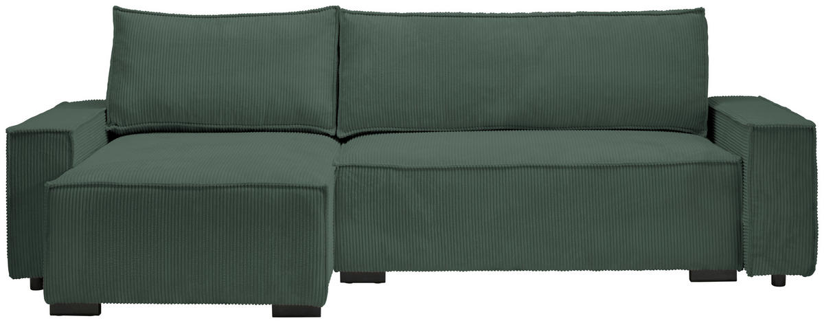 ECKSOFA in Cord, Webstoff Grün  - Schwarz/Grün, MODERN, Holz/Textil (157/265cm) - Carryhome