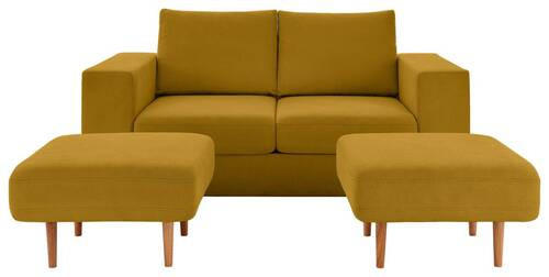 2,5-SITZER inkl. Hocker in Webstoff Gelb - Eichefarben/Gelb, Design, Holz/Textil (192/96/107cm) - LOOKS by W.Joop
