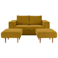 ZWEISITZER-SOFA inkl. Hocker in Webstoff Gelb  - Eichefarben/Gelb, Design, Holz/Textil (172/96/107cm) - LOOKS by W.Joop