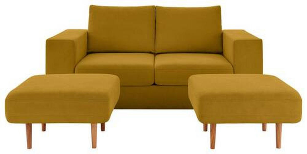 ZWEISITZER-SOFA inkl. Hocker in Webstoff Gelb  - Eichefarben/Gelb, Design, Holz/Textil (172/96/107cm) - LOOKS by W.Joop