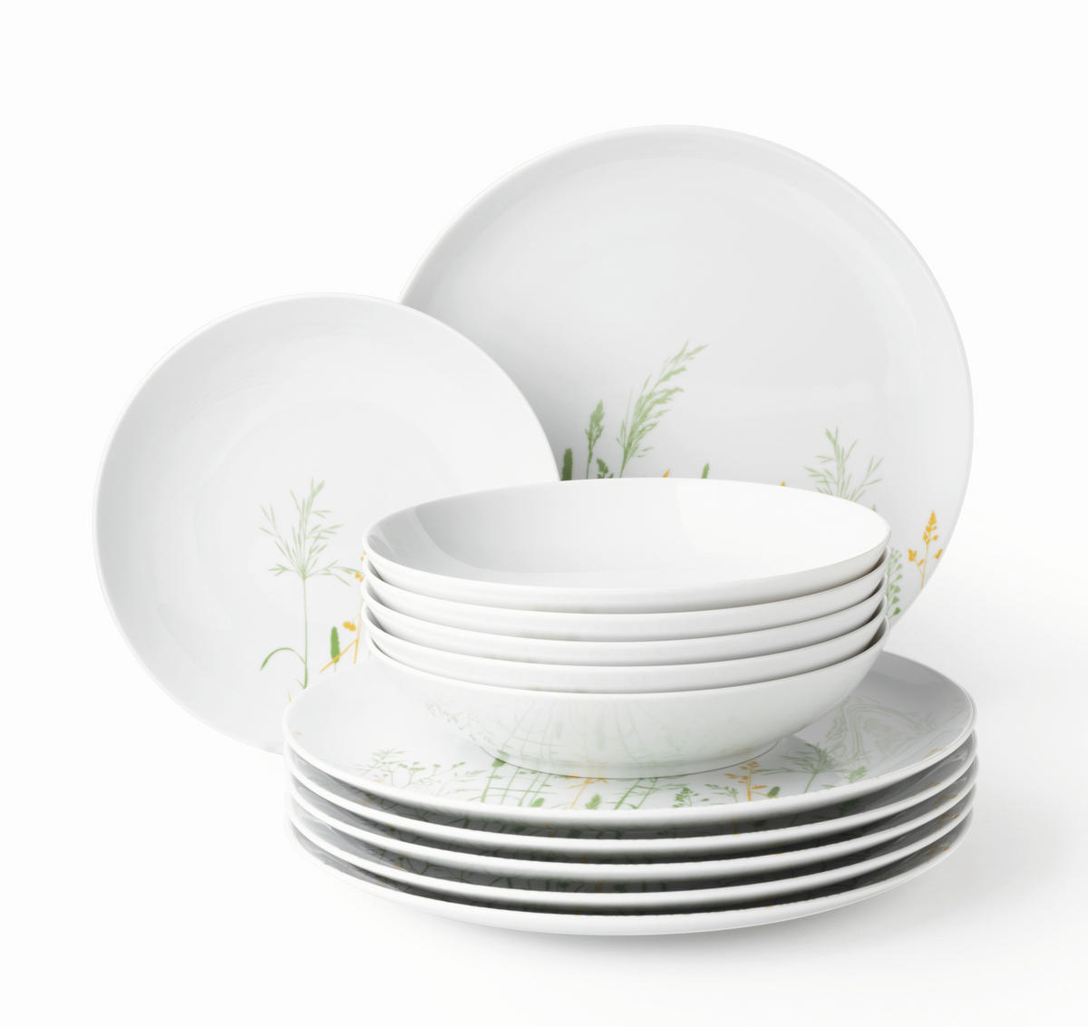 SERVIS ZA JELO   12-dijelni    LIBERTY MEADOW GRASSES  - bijela/zelena, Basics, keramika - Seltmann Weiden