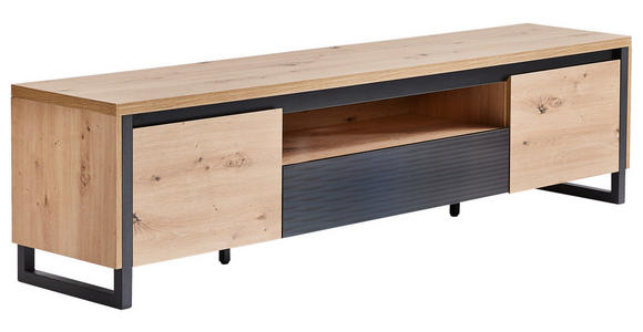 LOWBOARD in 188/48/40 cm - Eichefarben/Schwarz, Design, Holzwerkstoff/Metall (188/48/40cm) - Xora