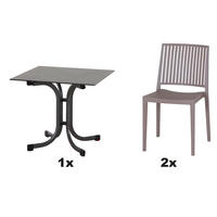 GARTENGARNITUR 3-teilig Stahl  - Taupe/Anthrazit, Basics, Kunststoff/Metall (80/80/80cm) - Siena Garden