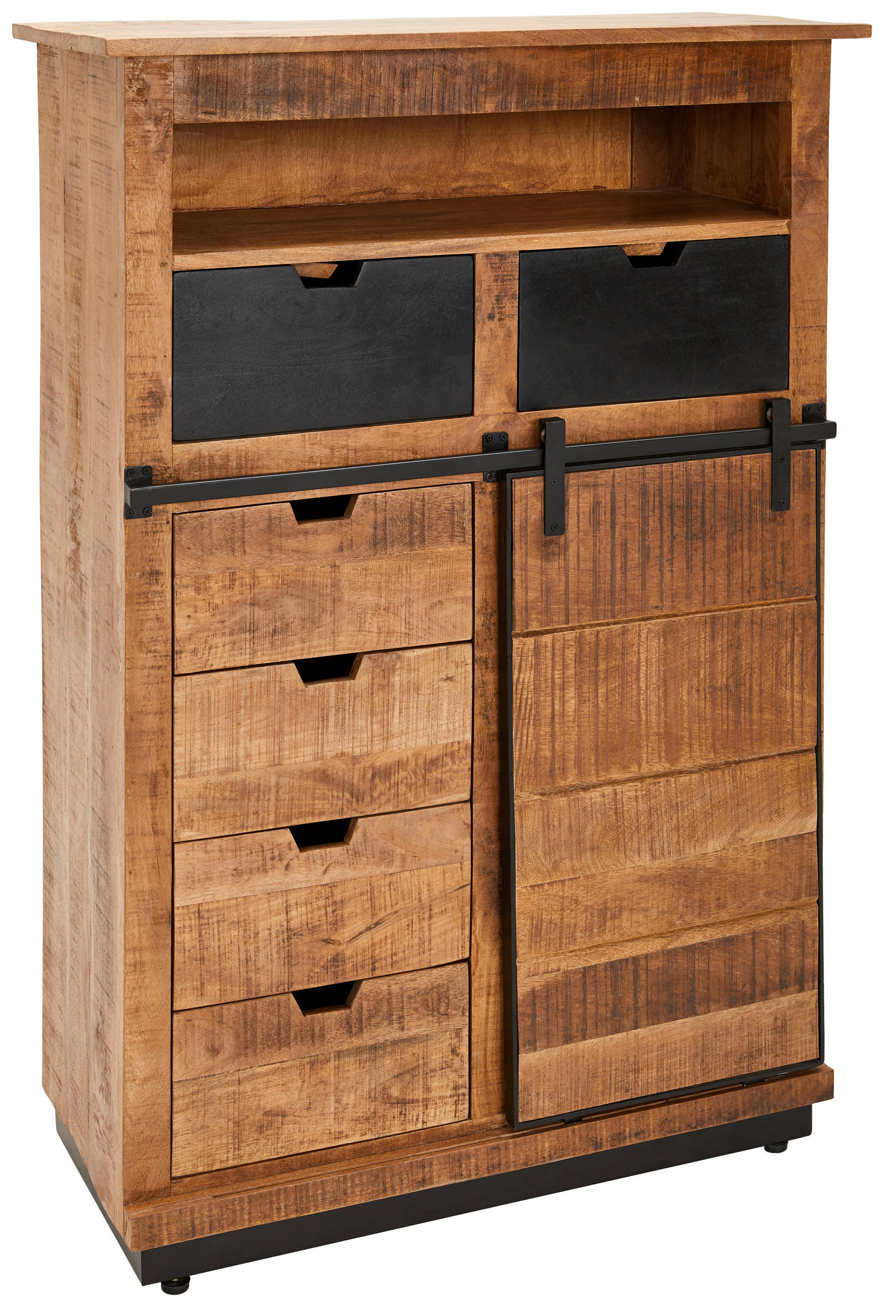 HIGHBOARD Lusaka  in 90/130/40 cm  - Schwarz/Braun, Natur, Holz/Metall (90/130/40cm) - Livetastic