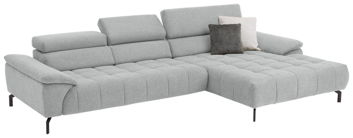 ECKSOFA in Chenille Grauweiss  - Schwarz/Grauweiss, Design, Textil/Metall (329/190cm) - Beldomo Style