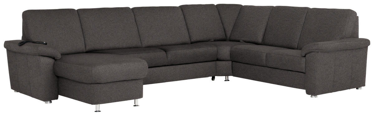 WOHNLANDSCHAFT Dunkelgrau Flachgewebe  - Chromfarben/Dunkelgrau, KONVENTIONELL, Textil/Metall (163/336/240cm) - Beldomo System