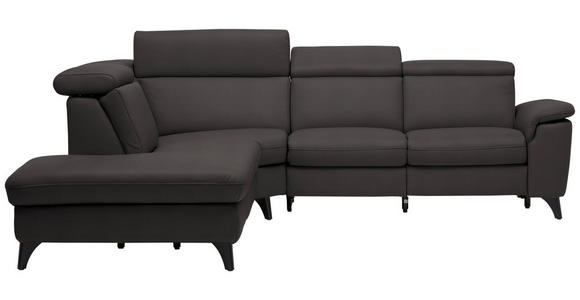 ECKSOFA in Echtleder Dunkelbraun 239/285 cm - Dunkelbraun/Schwarz, Design, Leder/Metall (239/285cm) - Cantus