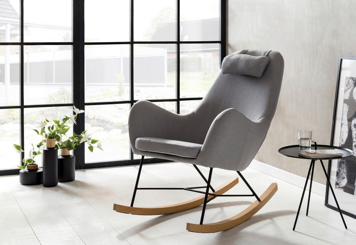 SCHAUKELSTUHL in Webstoff Grau, Eichefarben  - Eichefarben/Grau, MODERN, Holz/Textil (70/99/100cm) - Livetastic