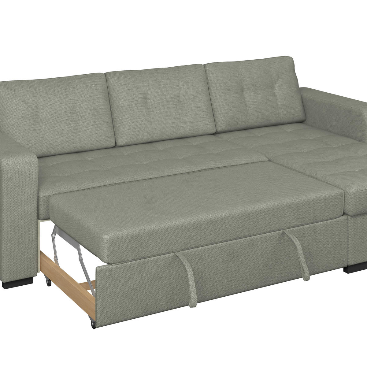 ECKSOFA TURIN Dunkelgrün Mikrofaser, Struktur Rückenkissen, Bettkasten  - Dunkelgrün/Schwarz, Trend, Textil/Metall (239/160cm) - MID.YOU