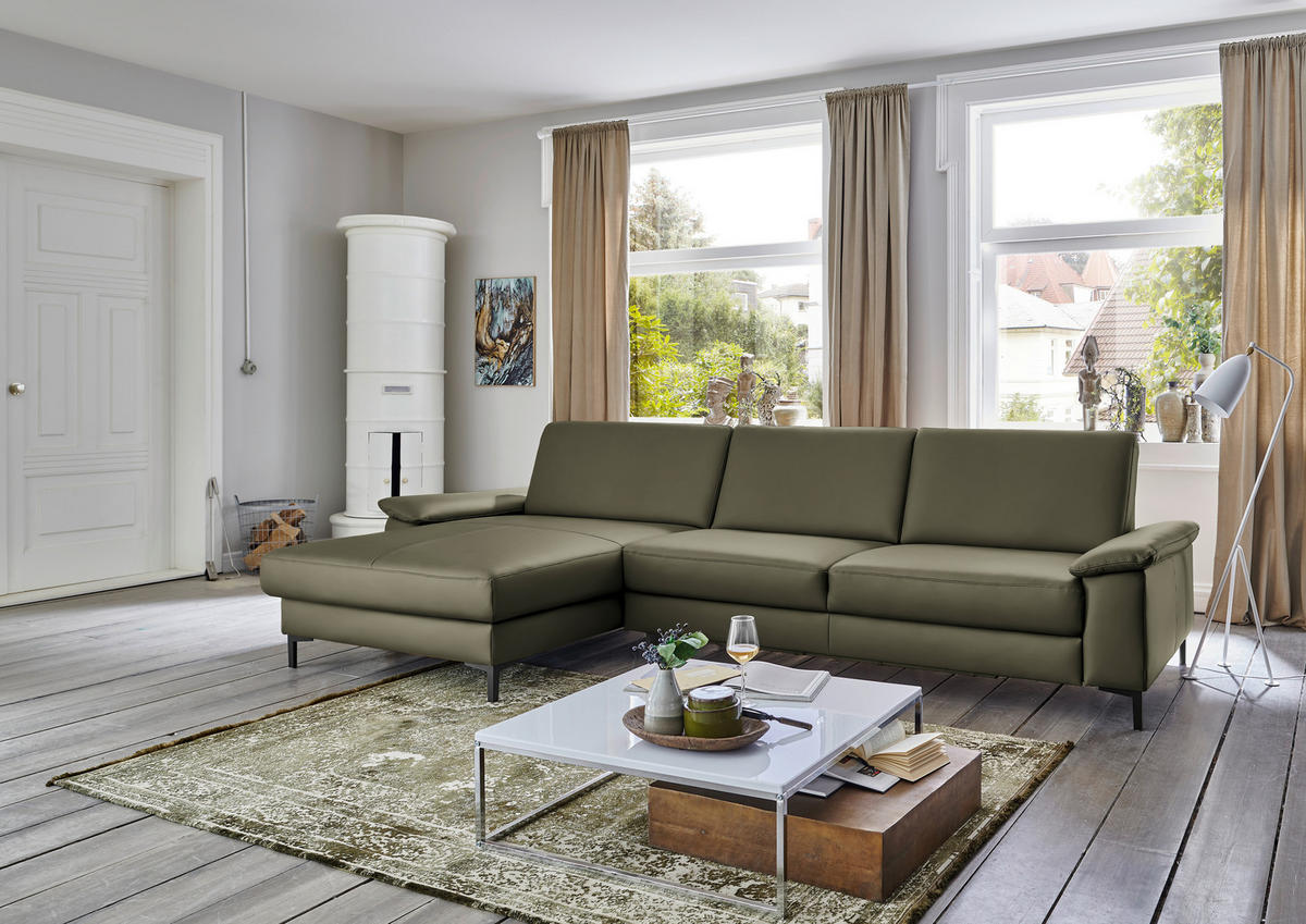 ECKSOFA Echtleder Waldgrün  - Waldgrün/Schwarz, Design, Leder/Metall (176/334cm) - Dieter Knoll