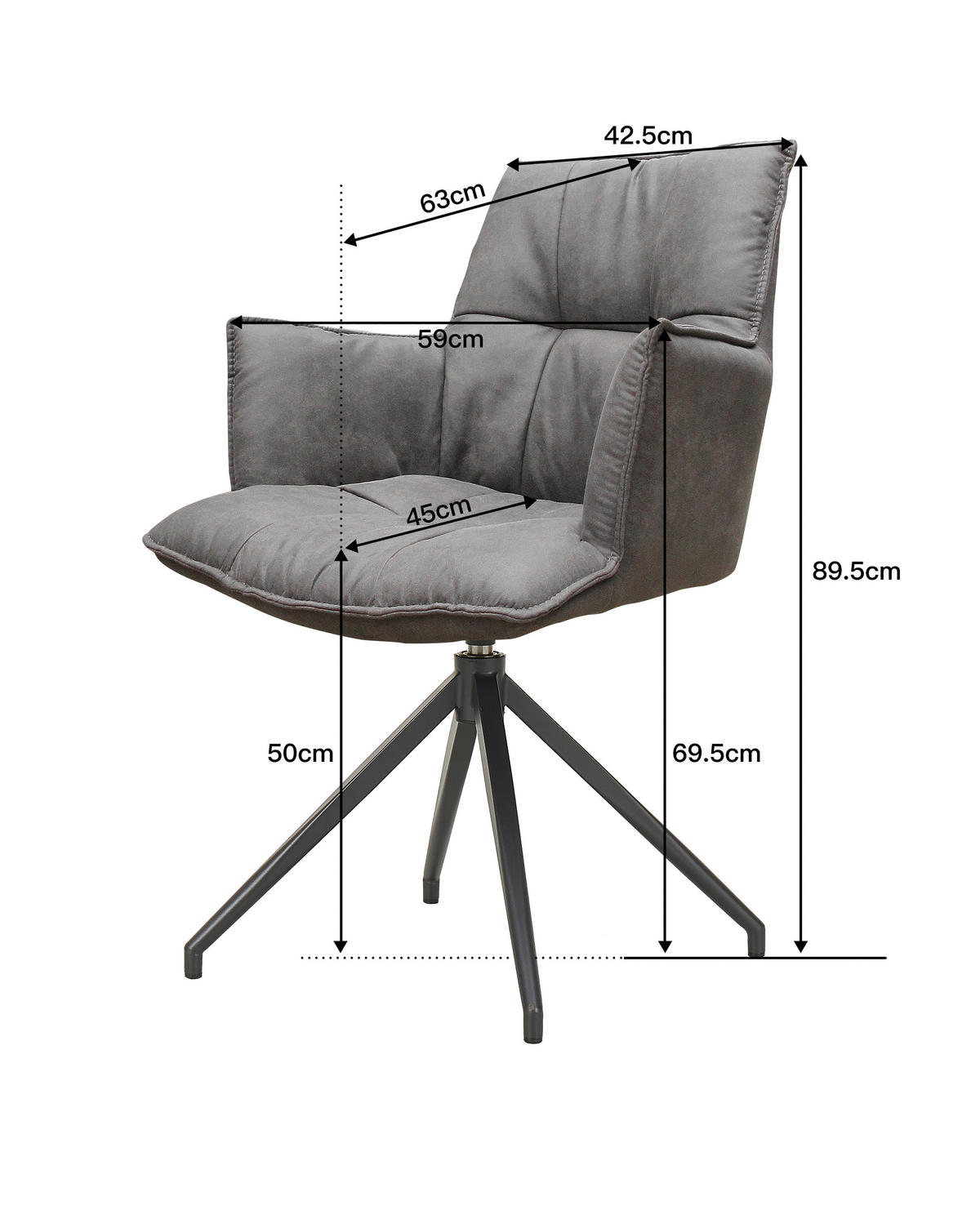 SCAUN CU BRAȚE in negru, gri închis  - gri închis/negru, Design, metal/textil (59/89,5/63cm) - Novel