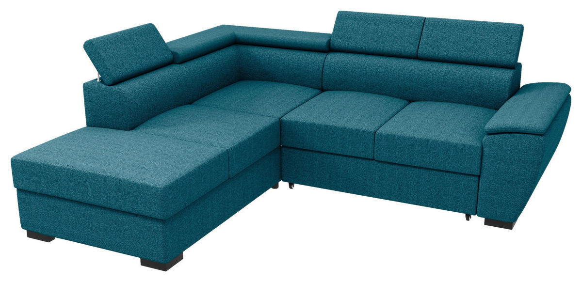 ECKSOFA Petrol Flachgewebe  - Petrol/Schwarz, KONVENTIONELL, Kunststoff/Textil (220/266cm) - Carryhome