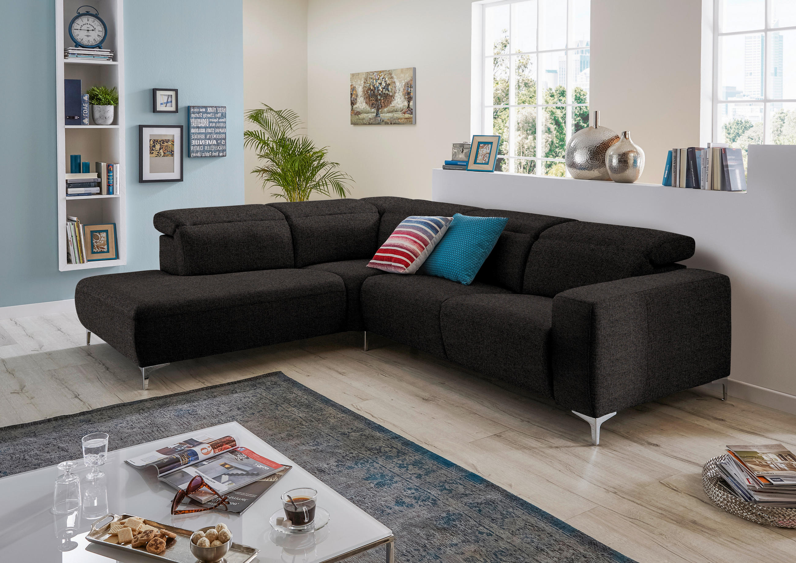 ECKSOFA Dunkelbraun Flachgewebe  - Dunkelbraun, Design, Textil/Metall (290/238cm) - Pure Home Lifestyle