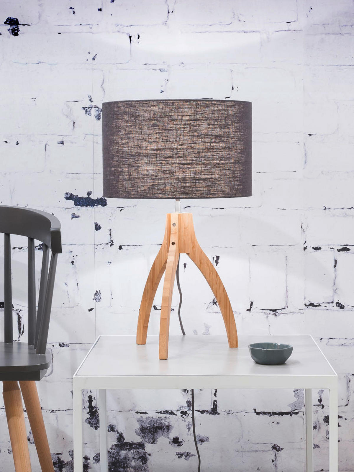 TISCHLEUCHTE GOOD&MOJO  36/54 cm   - Dunkelgrau/Naturfarben, Trend, Holz/Textil (36/54cm) - Good & Mojo