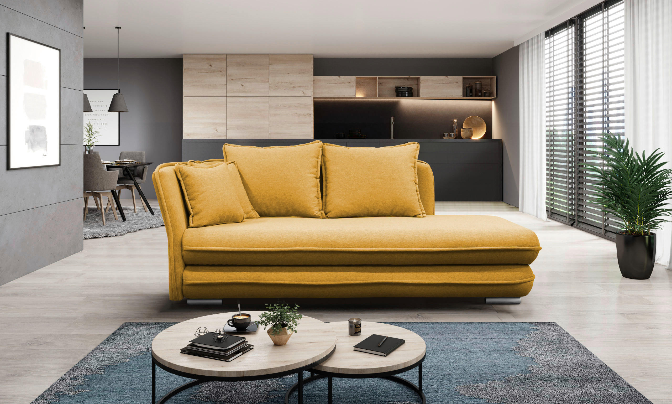 LIEGE Flachgewebe Gelb  - Gelb/Silberfarben, Design, Kunststoff/Textil (107/84/99/224cm) - MID.YOU