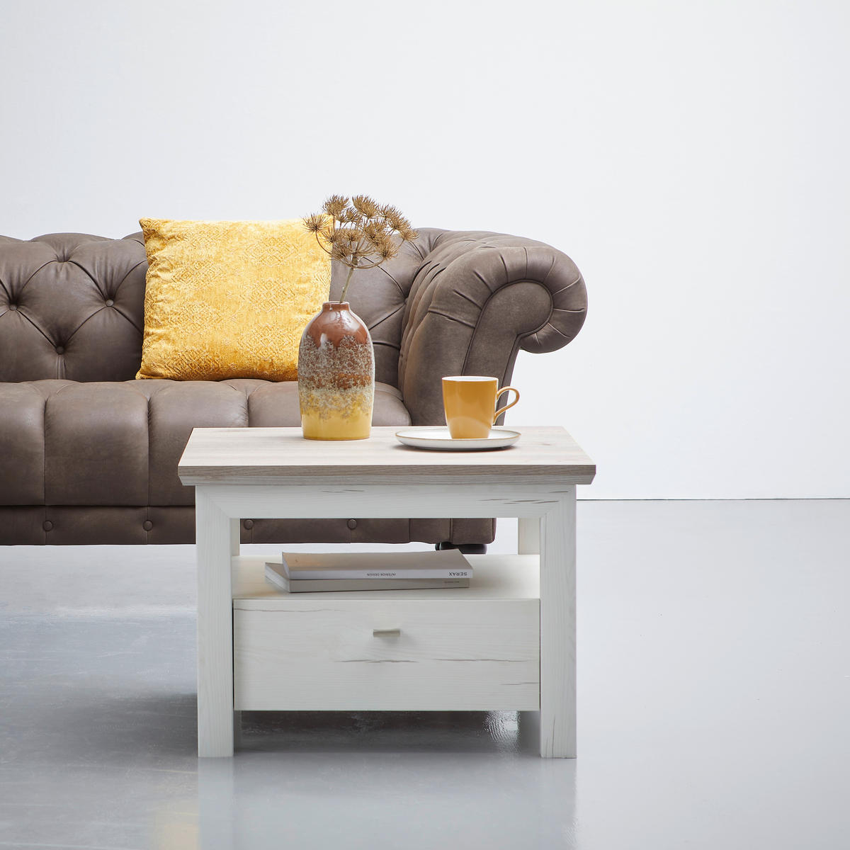 BEISTELLTISCH in Holzwerkstoff 65/65/46,6 cm  - Weiss/Grau, Konventionell, Holzwerkstoff/Metall (65/65/46,6cm) - Hom`in