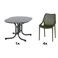 GARTENGARNITUR 5-teilig  - Anthrazit/Olivgrün, Basics, Holzwerkstoff/Kunststoff (90/81/140cm) - Siena Garden