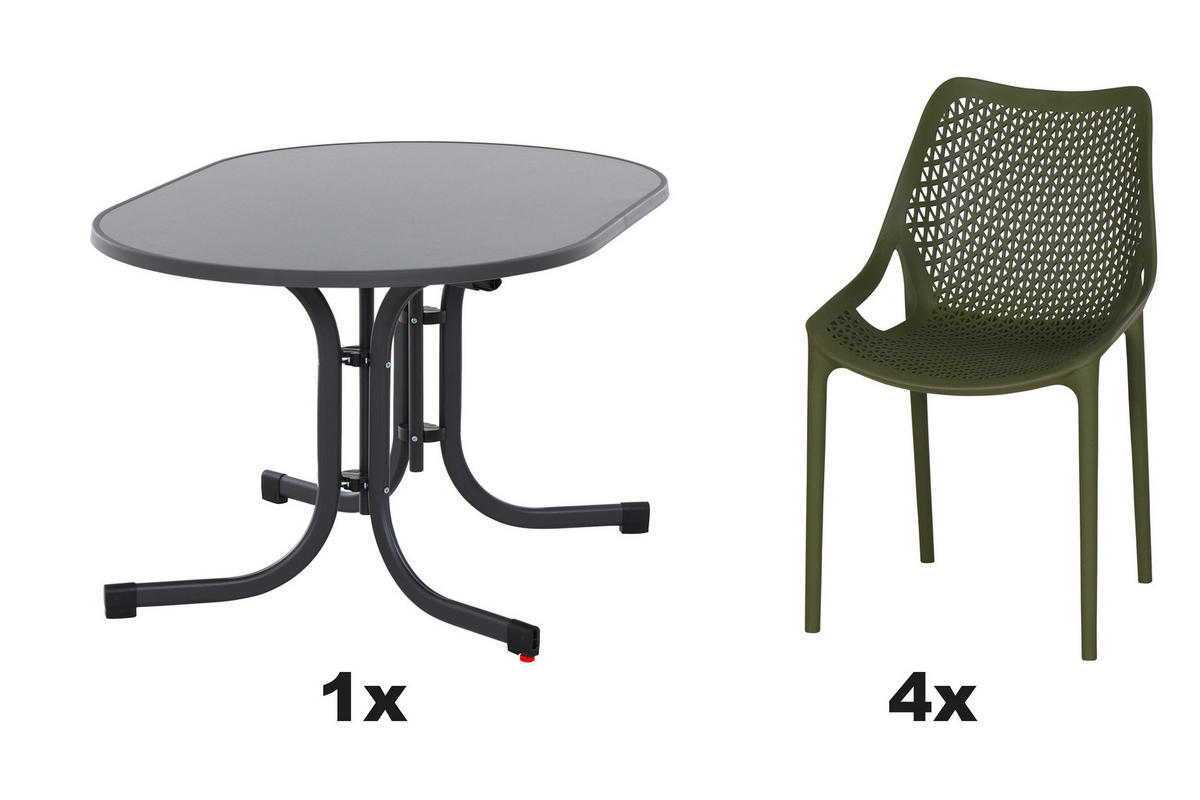 GARTENGARNITUR 5-teilig  - Anthrazit/Olivgrün, Basics, Holzwerkstoff/Kunststoff (90/81/140cm) - Siena Garden