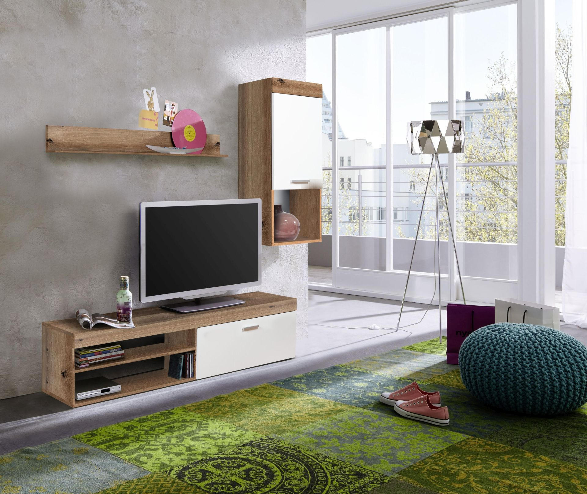 ANSAMBLU MOBILIER CAMERA DE Z in alb, culoare lemn stejar  - argintiu/alb, Modern, plastic/material pe bază de lemn (170/180/41,5cm) - Ti'me