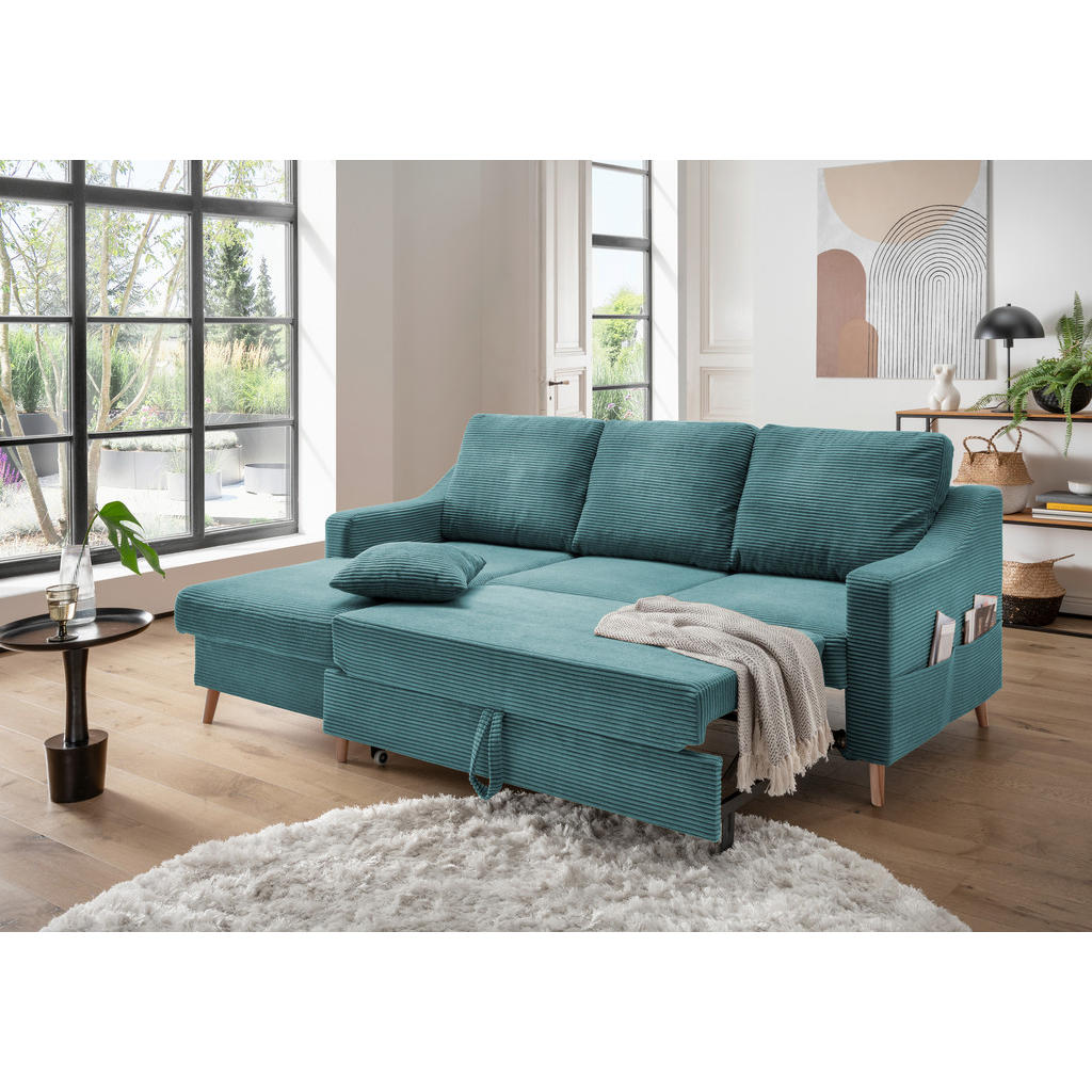 Thumbnail - P & B Ecksofa, Petrol, Textil, Buche, Uni, 4-Sitzer, Füllung: Schaumstoff, L-Form, 228x150 cm, Made in EU, Typenauswahl,...