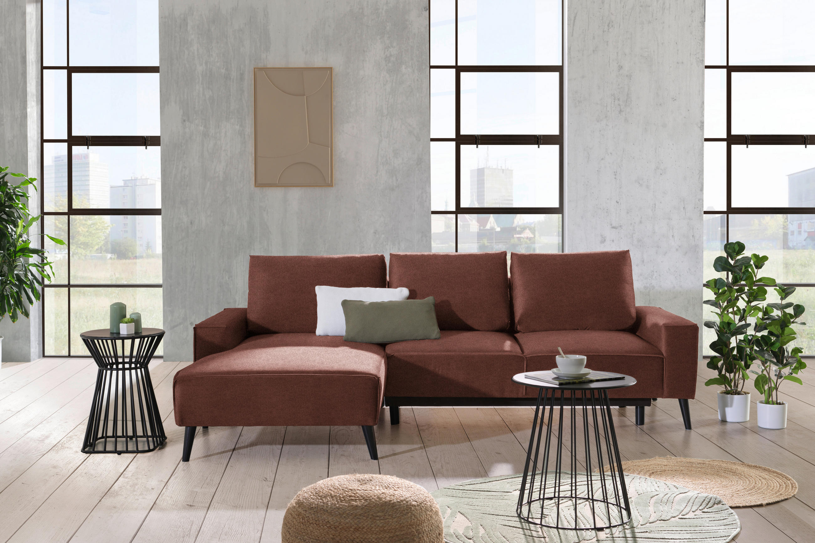 ECKSOFA in Velours Rostfarben  - Rostfarben/Schwarz, Konventionell, Holz/Textil (161/260cm) - Carryhome