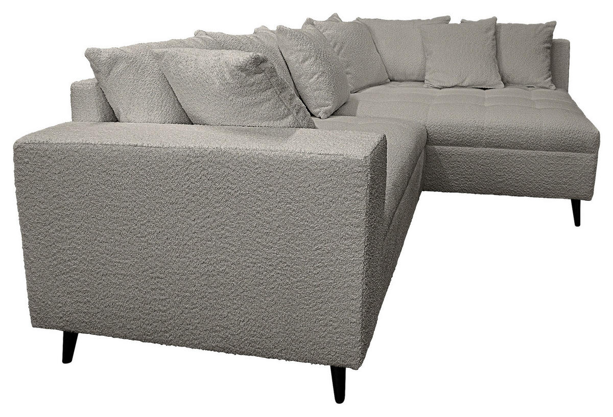 Ecksofa inkl. Hocker in Bouclé Dunkelgrau  - Dunkelgrau/Schwarz, Design, Holz/Textil (247/174cm) - MID.YOU
