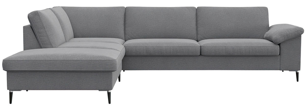 ECKSOFA Grau Flachgewebe, Chenille, Webstoff  - Alufarben/Schwarz, Design, Textil/Metall (225/279cm) - Livetastic