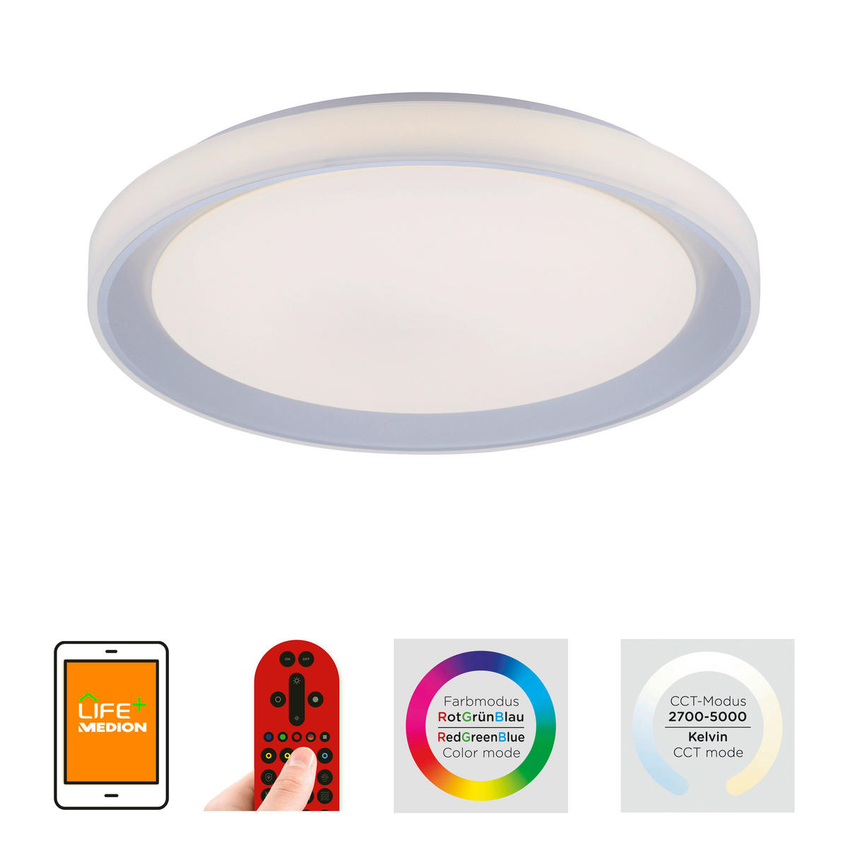LED-DECKENLEUCHTE Lola Smart  Smart 51/51/7,5 cm   - Silberfarben/Weiß, Design, Kunststoff/Metall (51/51/7,5cm)