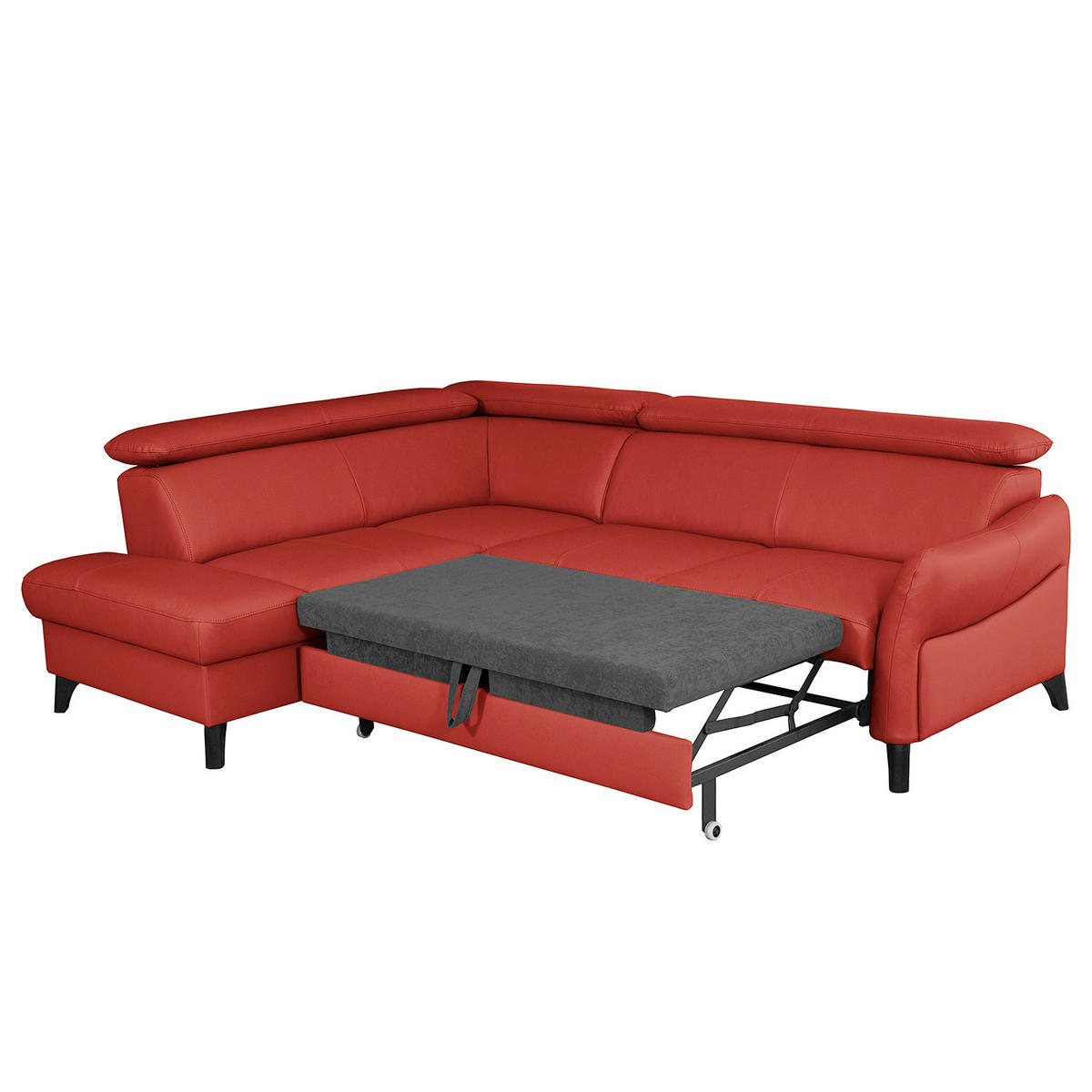 ECKSOFA  in Lederlook Echtleder Rot  - Rot/Schwarz, Design, Leder/Holz (199/244cm) - Livetastic