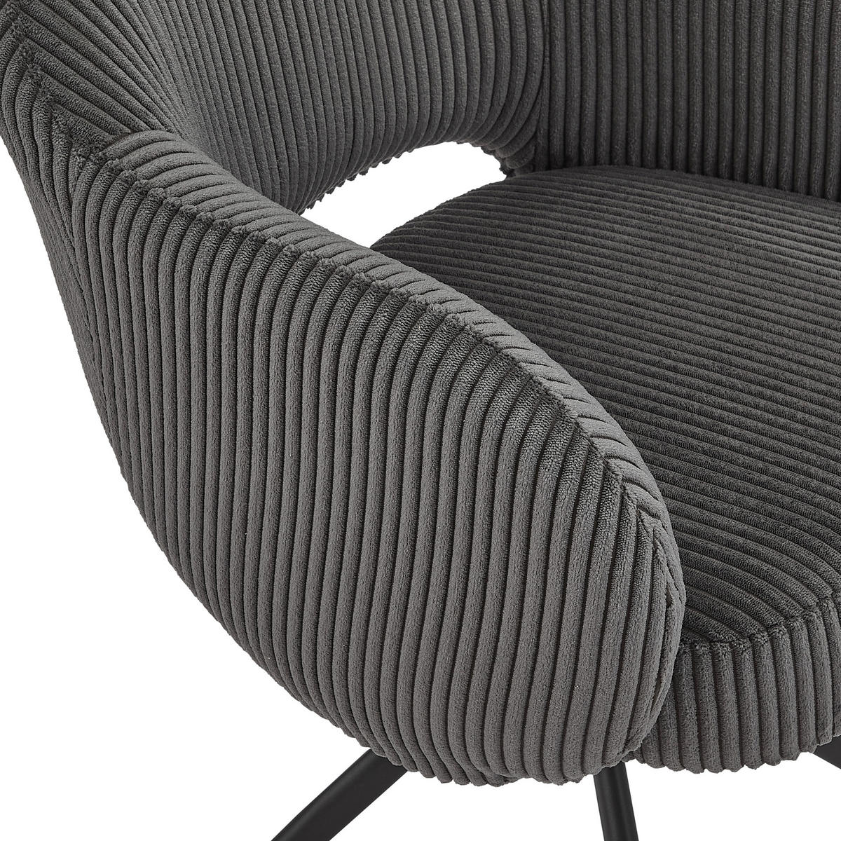 ARMLEHNSTUHL  Sitzfläche 360° drehbar Cord  Schwarz, Dunkelgrau  - Dunkelgrau/Schwarz, MODERN, Textil/Metall (58/84/60cm) - MID.YOU