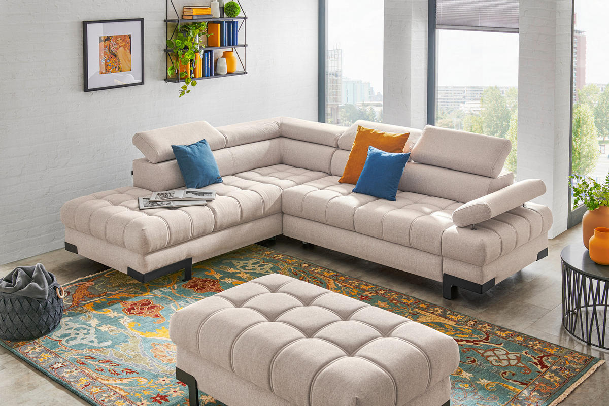 ECKSOFA in Webstoff Beige  - Beige/Schwarz, Design, Textil/Metall (223/263cm) - Welnova
