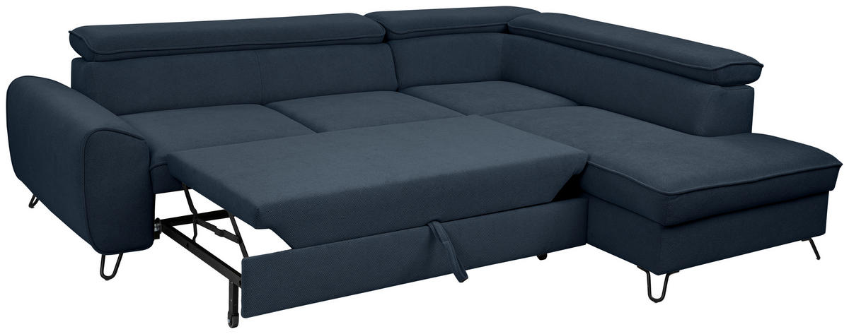 ECKSOFA inkl. Funktion Dunkelblau Flachgewebe  - Schwarz/Dunkelblau, Design, Textil/Metall (250/200cm) - Stylife