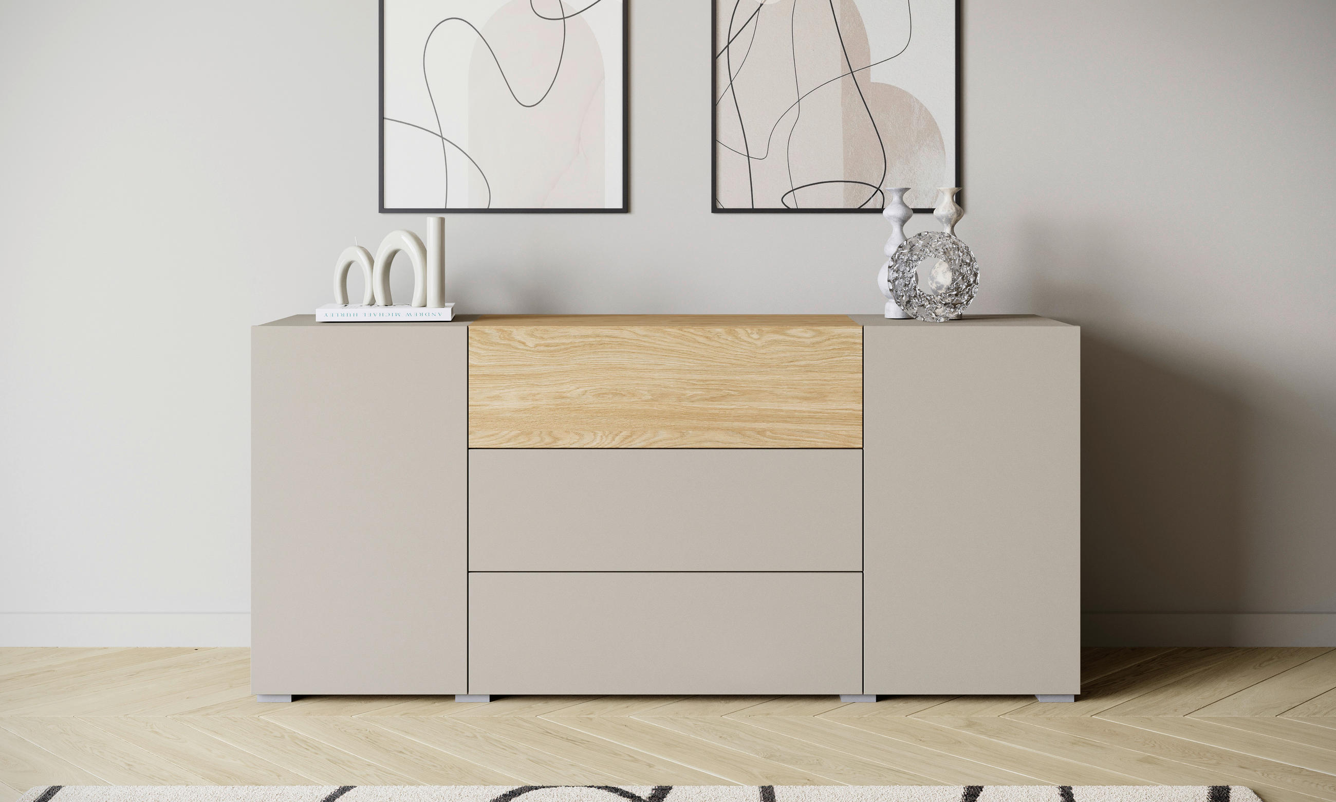 SIDEBOARD Berlin 150/68/38,5 cm 3 låda(or)  - grå/kashmir, Design, trämaterial/plast (150/68/38,5cm) - P & B