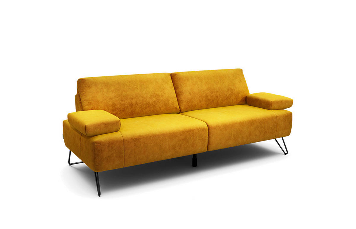 2,5-SITZER Samt Gelb  - Gelb/Schwarz, Design, Textil/Metall (204-234/85/86-94cm) - SENSOO