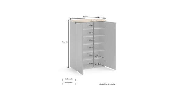 SCHUHSCHRANK 80/115/34 cm  - Eichefarben/Anthrazit, Design, Holzwerkstoff/Kunststoff (80/115/34cm) - Xora