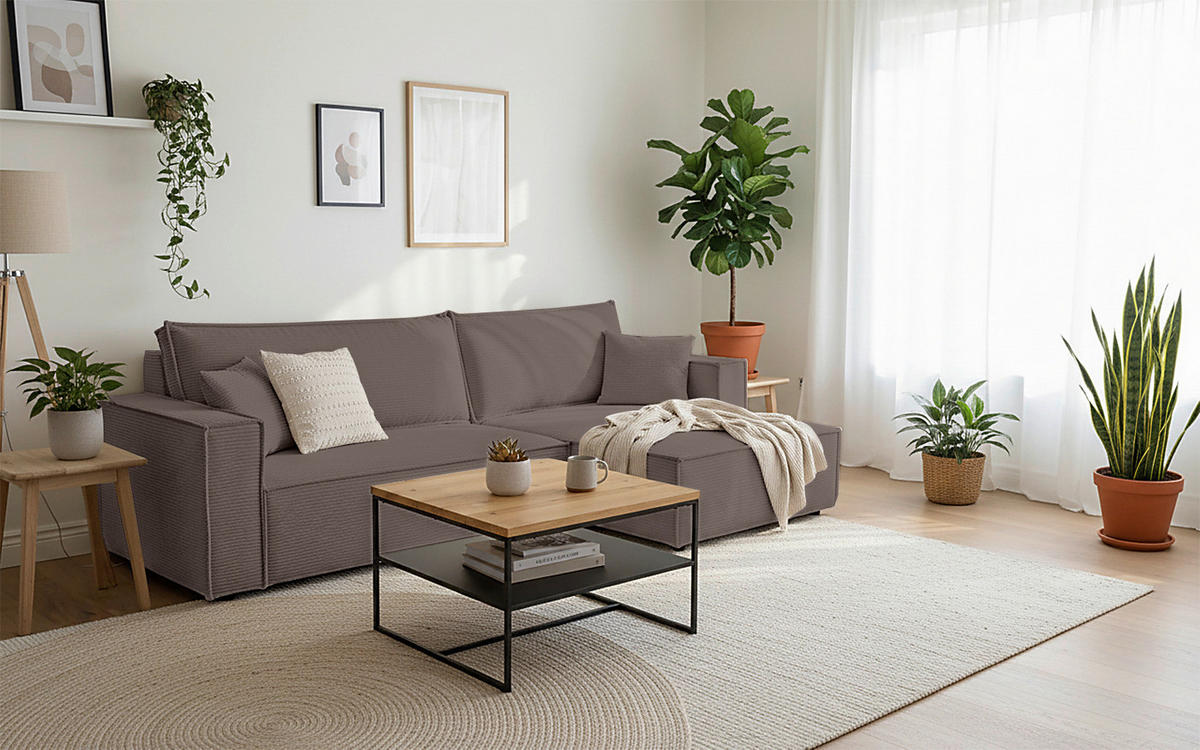 ECKSOFA Mokka Cord  - Schwarz/Mokka, Design, Textil (267/141cm) - Xora