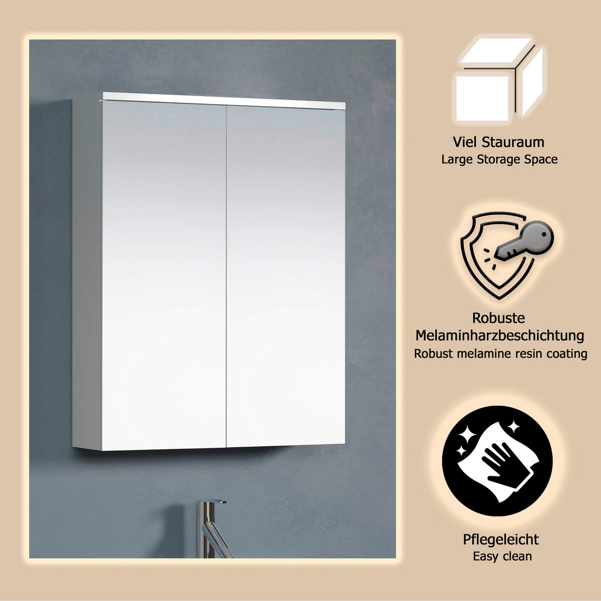 SPIEGELSCHRANK 60/78/18 cm  - Weiß Hochglanz/Weiß, Trend, Glas/Holzwerkstoff (60/78/18cm) - MID.YOU