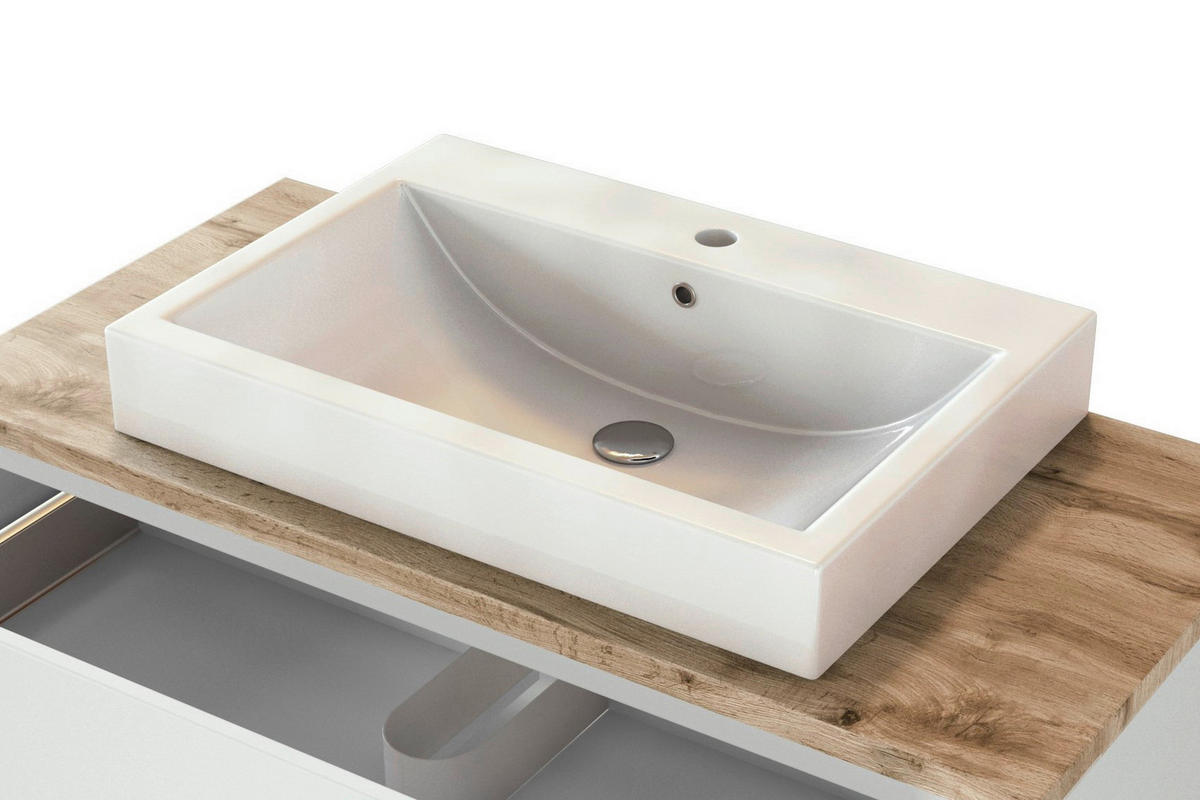 BADEZIMMER  in 100 cm  - Weiss/Eichefarben, Basics, Keramik/Holzwerkstoff (100cm) - Held