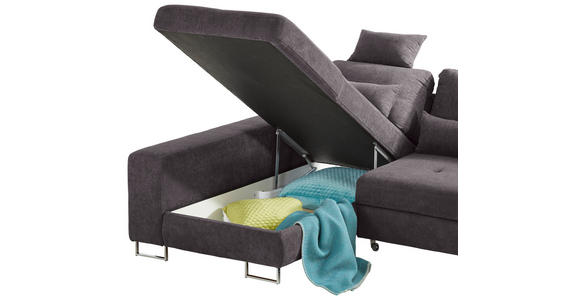 ECKSOFA in Flachgewebe Dunkelbraun  - Dunkelbraun, Design, Textil/Metall (188/260cm) - Hom`in