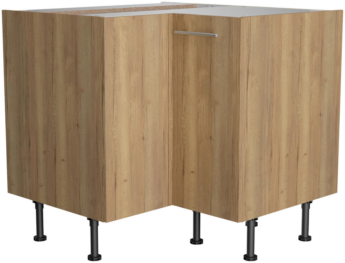 ECKKÜCHE 270/200 cm  in Eichefarben  - Edelstahlfarben/Eichefarben, Basics, Holzwerkstoff/Metall (270/200cm) - Optifit