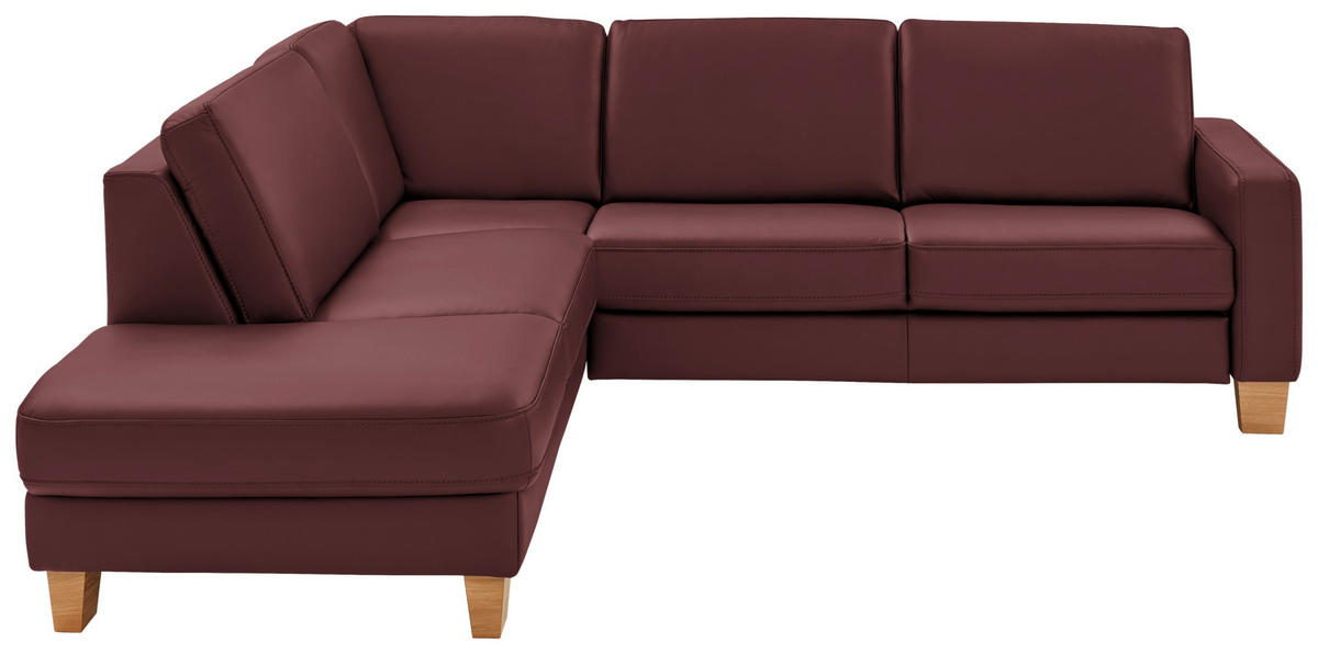 ECKSOFA in Echtleder Beere  - Eiche Bianco/Beere, Natur, Leder/Holz (235/257cm) - Valdera