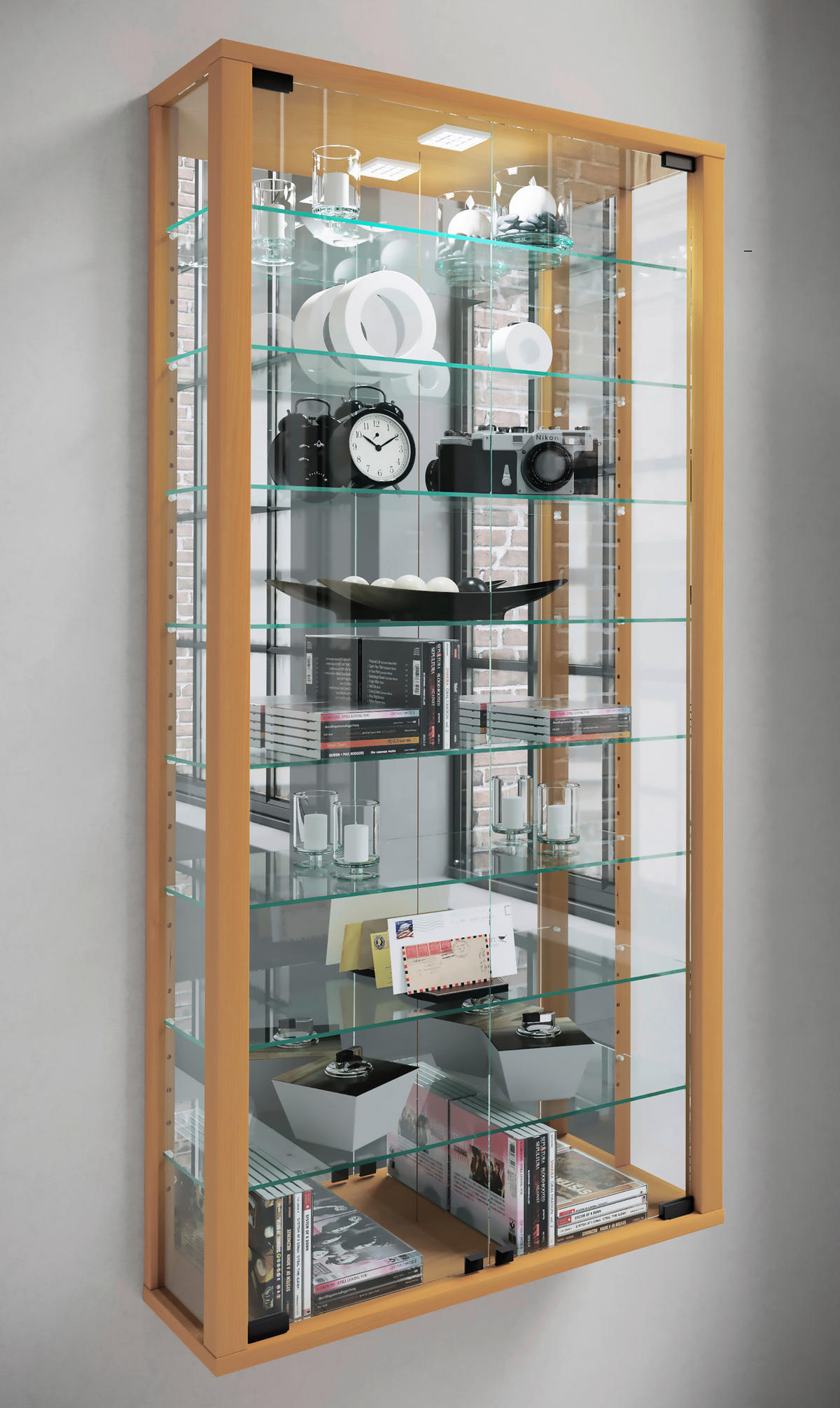 HÄNGEVITRINE in Buchefarben  - Buchefarben/Schwarz, Modern, Glas/Holzwerkstoff (59/114,3/18cm) - MID.YOU