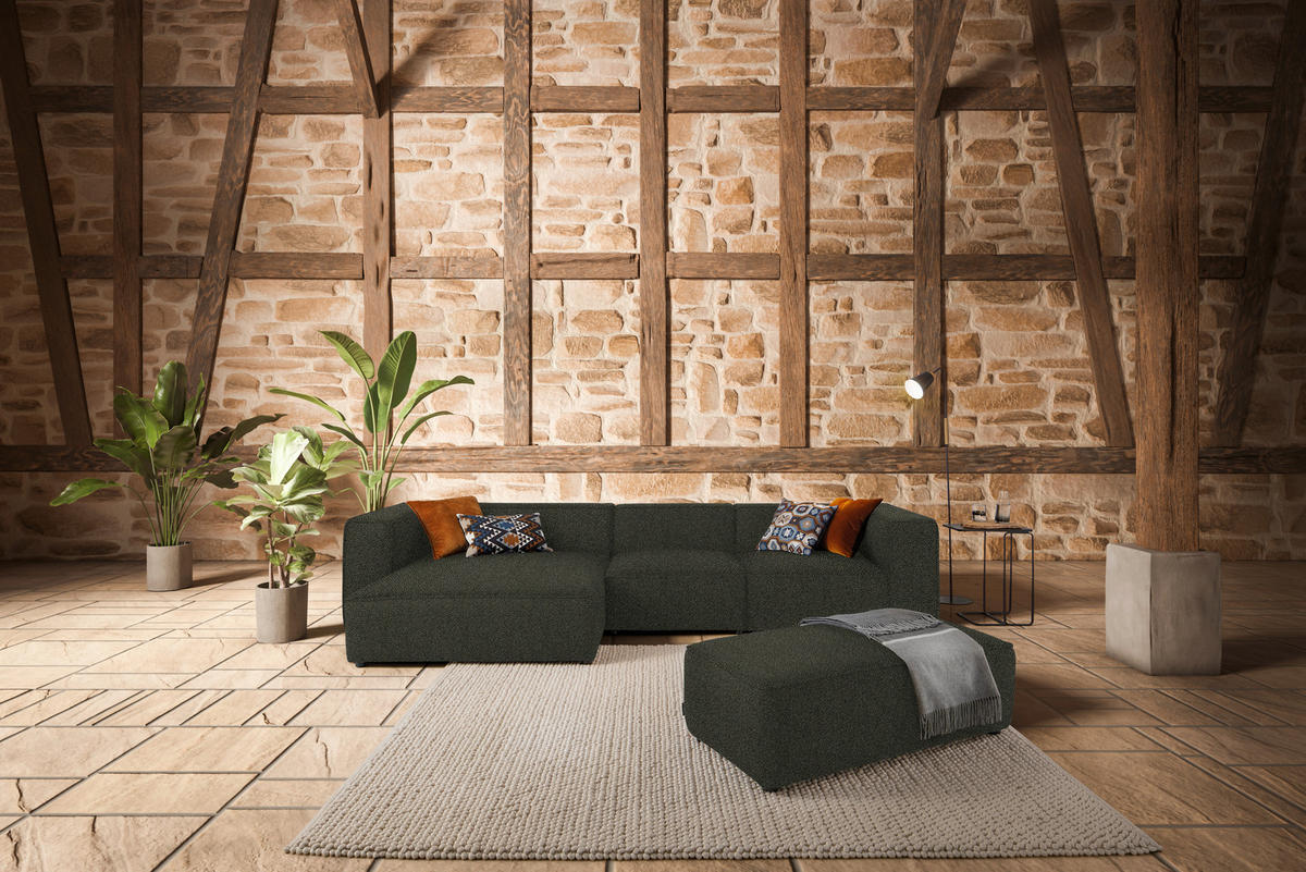 ECKSOFA in Flachgewebe Graubraun  164/341 cm  - Graubraun/Schwarz, Design, Kunststoff/Textil (164/341cm) - W.Schillig