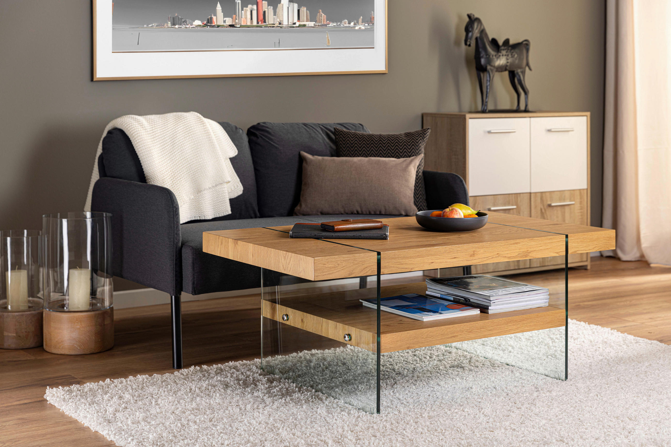 COUCHTISCH in Holzwerkstoff 110/60/46 cm  - Wildeiche, Design, Glas/Holzwerkstoff (110/60/46cm) - Livetastic