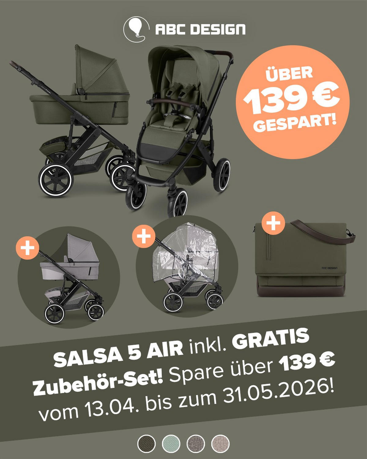 KOMBIKINDERWAGEN Salsa 5 Air  - Graubraun/Schwarz, Basics, Metall (63/118/95.5cm) - ABC Design